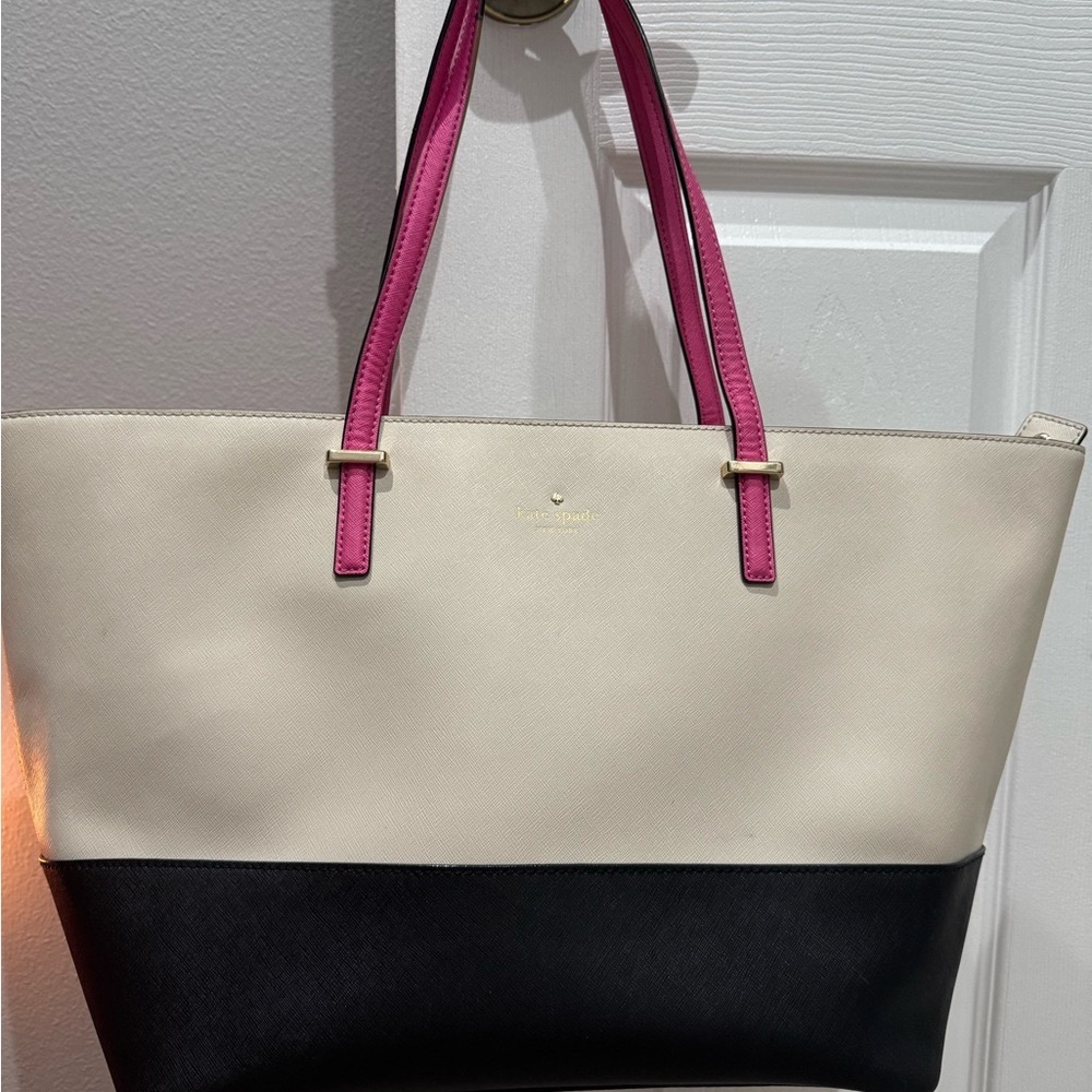 Kate Spade Black and White Tote Bag with Pink Accents